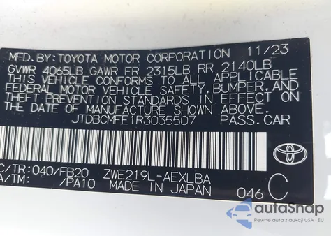 2024 Toyota Corolla Hybrid Le из США, поврежденный, VIN JTDBCMFE1R3035507